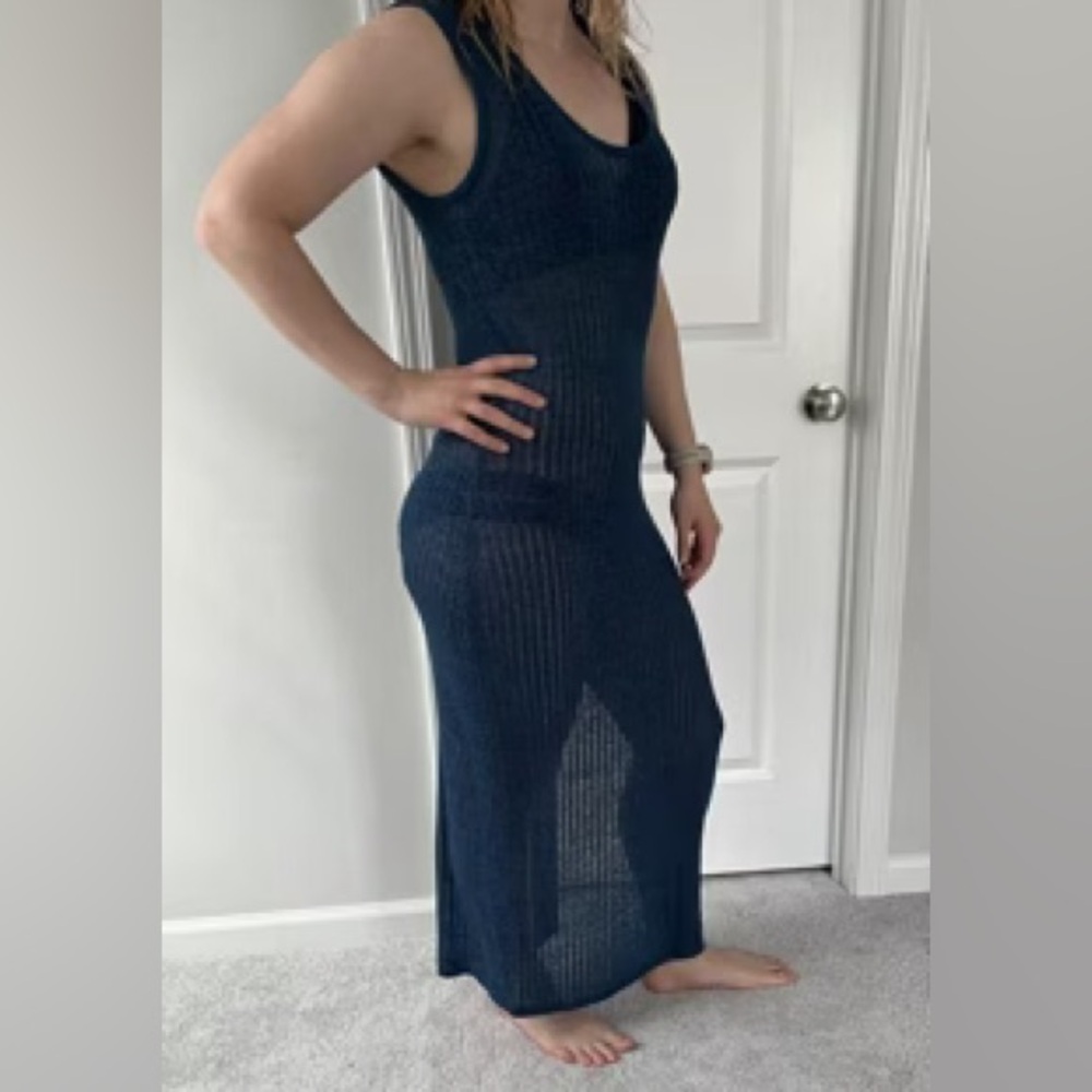 Shade & Shore Women’s Deep Teal Sleeveless Dress Knit Crochet Swim Maxi Coverup - Picture 4 of 11